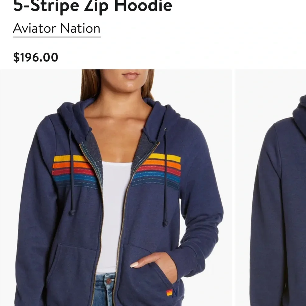 Aviator Nation Navy Hoodie with Multicolor Stripes - Picture 1 of 7